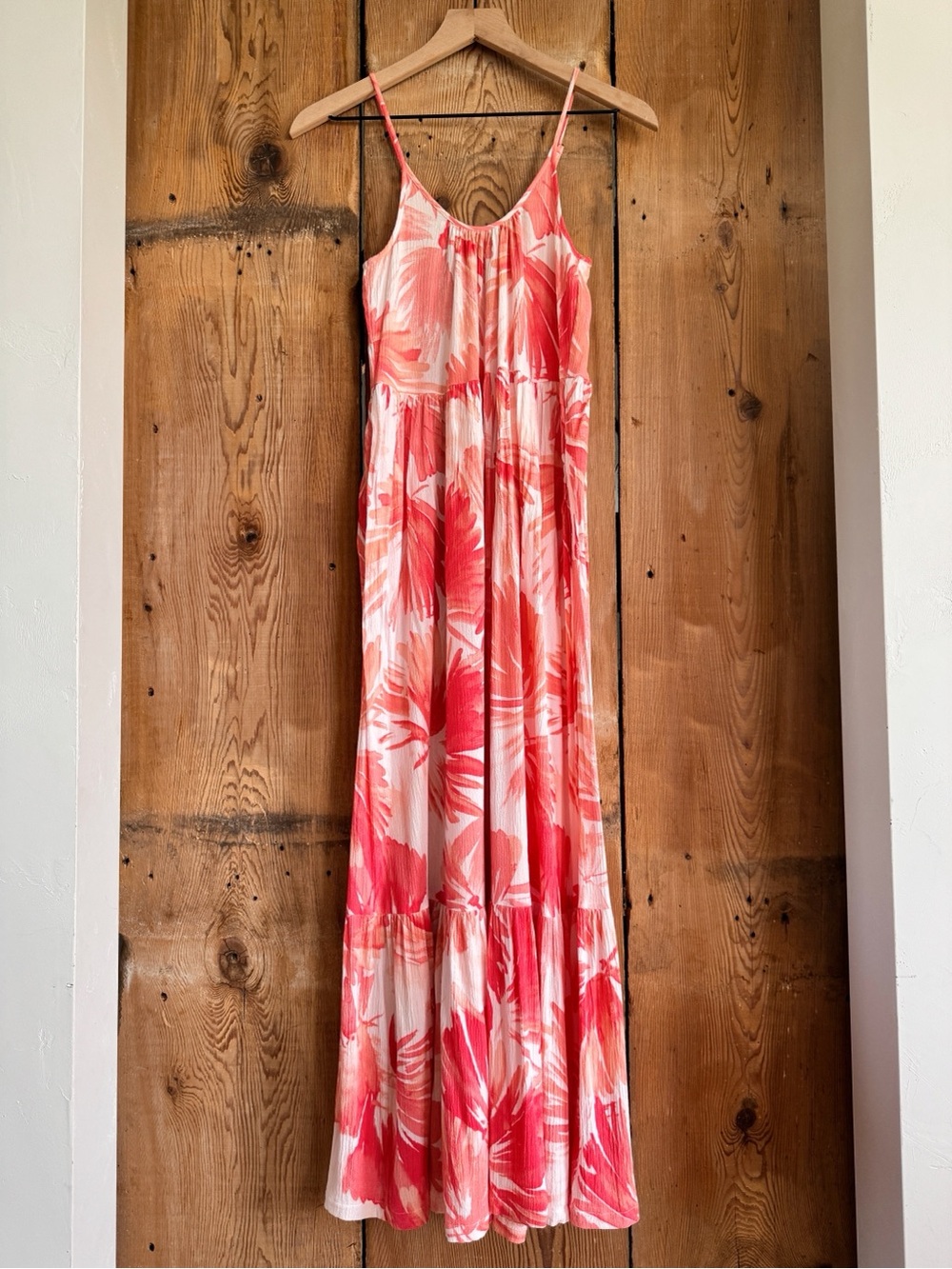 Sz XS Z Supply Lido Botanical Coral Watercolor Leaf Tiered Maxi Dress NWT